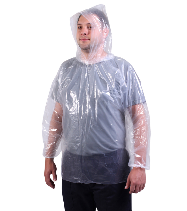 Bata Polietileno com Elástico e Capuz – Transparente